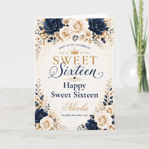 Carte Navy Champagne Sweet Sixteen