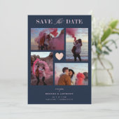 Carte Navy Collage Wedding Pink Heart 4 Photos Covid19 (Debout devant)