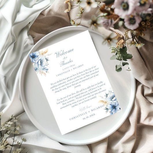 Carte Navy Dusty Blue Bienvenue et merci Mariage note