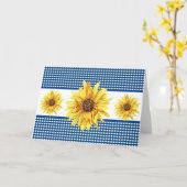 Carte Navy et Blanc Gingham Tournesol Intérieur Vide (Fleur jaune)