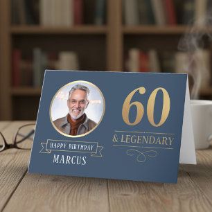 Carte Navy et Or Élégant 60e Anniversaire Légendaire