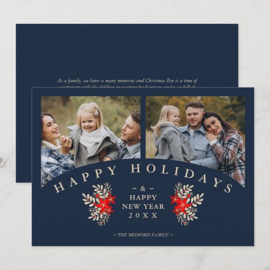 Carte Navy Golden Effect Elegant 2 Photos Christmas (Devant / Derrière)