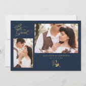 Carte Navy Trendy Branches Wedding Celebration 2 Photos (Devant)