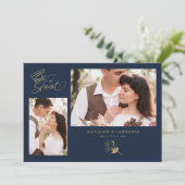 Carte Navy Trendy Branches Wedding Celebration 2 Photos (Debout devant)