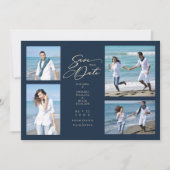 Carte Navy Trendy Collage Wedding Save Date 4 Photos (Devant)