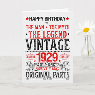 Carte Né en 1929 Anniversaire l'Homme le Mythe la Légend