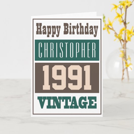 Carte Né en 1991 avec Nom chrétien pour un anniversaire (Fleur jaune)