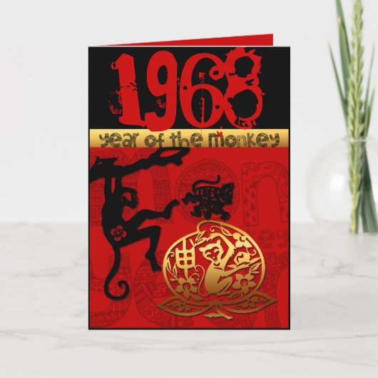 Carte Né l'année du Singe 1968 astrologie chinoise Zodia (Devant)