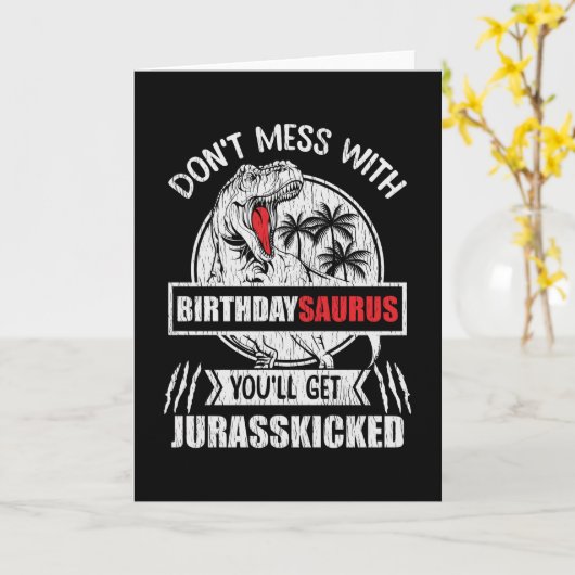 Carte Ne manquez pas avec Anniversaire Saurus Dinosaur F (Fleur jaune)