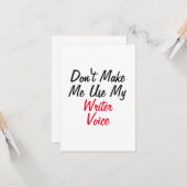 Carte Ne me faites pas utiliser ma voix d'écrivain (Devant/Arrière en situation)