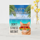 Carte Ne me stresse pas, miaou ! Joli chat tigré, joyeux (Fleur jaune)