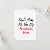 Carte Ne m'oblige pas à utiliser ma voix du relieur (Devant/Arrière en situation)