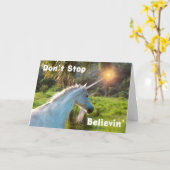 Carte Ne pas arrêter Believin avec Unicorn (Fleur jaune)