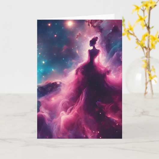 Carte Nebula rose en forme de femme dans l'espace extra- (Fleur jaune)