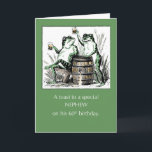 Carte Nehew 60th Birthday Frogs Toasting with Beer<br><div class="desc">Deux grenouilles gaies élèvent leurs tasses dans un toast animé sur cette carte fantasque de 60ème anniversaire pour un neveu spécial. Assis sur un banc à côté d'un tonneau de bière en bois marqué "Lager", ils partagent un moment festif et amusant entouré de graminées marécageuses, parfait pour un neveu avec...</div>