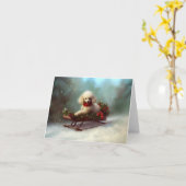 Carte Neige de Noël caniche hiver (Fleur jaune)