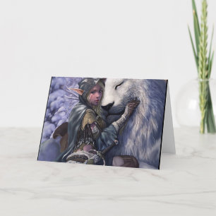 Carte Neige+Elf+Fille+avec+Lion