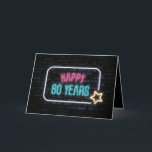 Carte Neon 60th Birthday Marquee On Brick Card<br><div class="desc">Panneau de néon brillant avec une étoile sur brique foncée pour 60ème anniversaire.</div>