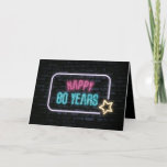 Carte Neon 80th Birthday Marquee On Brick Card<br><div class="desc">Panneau de néon brillant avec une étoile sur brique foncée pour 80ème anniversaire.</div>