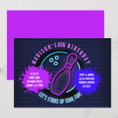 Carte NEON BOWLING BALL ROUND Anniversaire Fête Invitati (Devant / Derrière)
