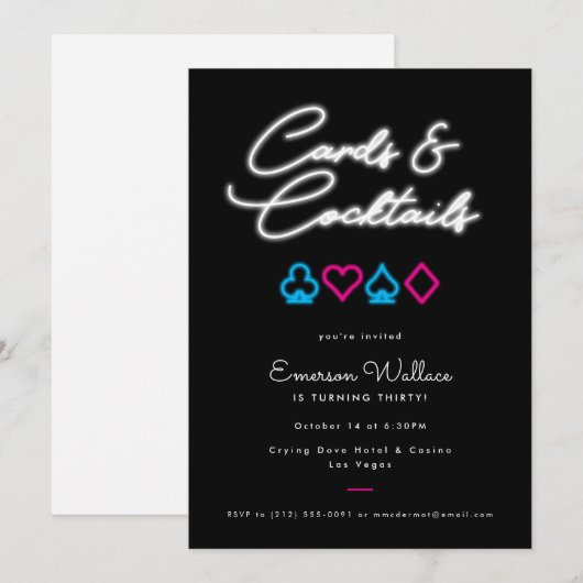 Carte Neon & Cocktails Invitation Anniversaire (Devant / Derrière)