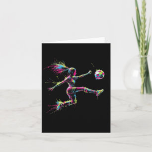 Carte Néon coloré Fille Football Art Splash Sport Design