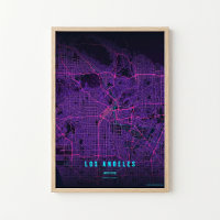 Carte néon de Los Angeles Impression d'art mural A
