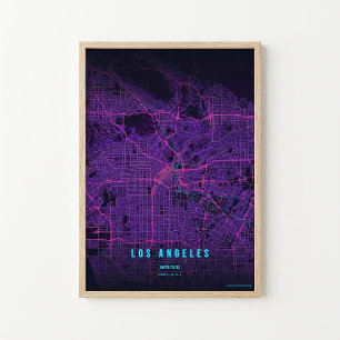 Carte néon de Los Angeles Impression d'art mural A
