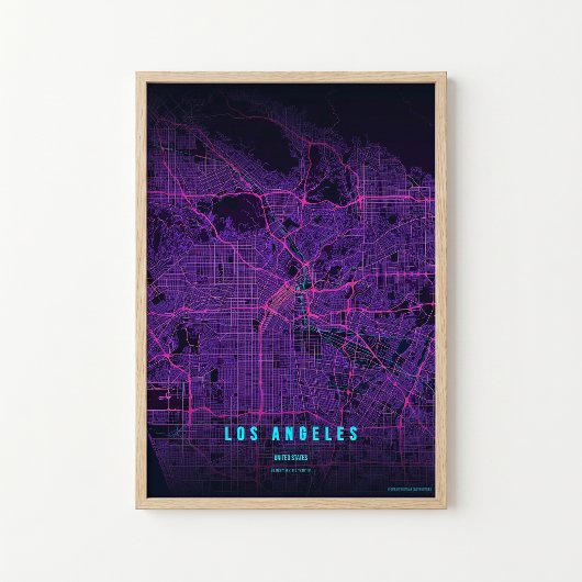 Carte néon de Los Angeles Impression d'art mural A