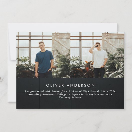 Carte néon noir blanc félicitations photo moderne (Dos)