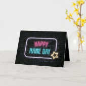 Carte Neon Nom Day Marquee On Brick (Fleur jaune)