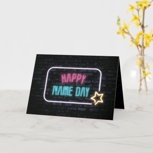 Carte Neon Nom Day Marquee On Brick (Fleur jaune)