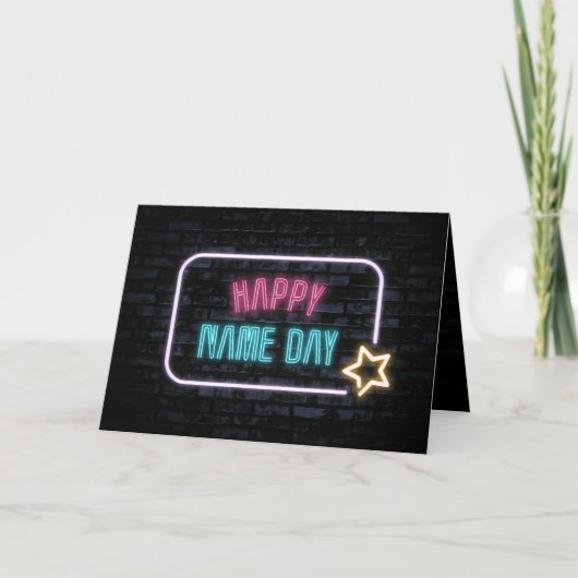Carte Neon Nom Day Marquee On Brick (Devant)