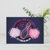 Carte NEON PINK BOWLING BALL ROND Anniversaire (Debout devant)