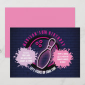 Carte NEON PINK BOWLING BALL ROND Anniversaire (Devant / Derrière)