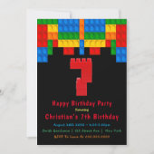 Carte Neon Red Building Blocks 7e Anniversaire Invitatio (Devant)