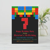 Carte Neon Red Building Blocks 7e Anniversaire Invitatio (Debout devant)