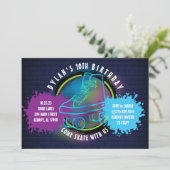 Carte NEON ROLLER SKATING GLOW NEON GREEN Birthday Party (Debout devant)