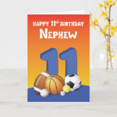 Carte Nephew 11e anniversaire des balles de sport (Fleur jaune)