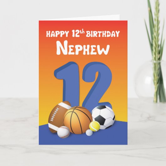 Carte Nephew 12e anniversaire des balles de sport (Devant)