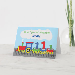 Carte Nephew 1er Anniversaire Train coloré sur la piste