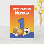 Carte Nephew 1er Birthday Sports Balls (Fleur jaune)
