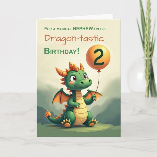 Carte Nephew 2e anniversaire mignon dragon tenant un bal (Devant)