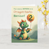 Carte Nephew 2e anniversaire mignon dragon tenant un bal (Fleur jaune)
