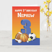 Carte Nephew 3e anniversaire des balles de sport (Fleur jaune)