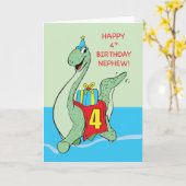 Carte Nephew, 4e anniversaire Dinosaur (Fleur jaune)