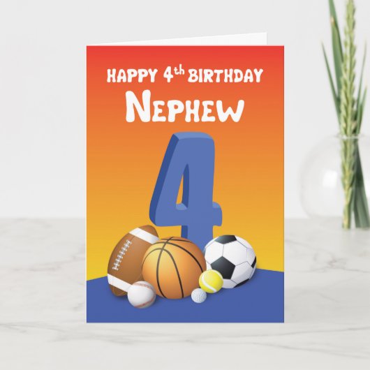 Carte Nephew 4th Birthday Sports Balls (Devant)