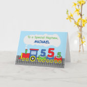 Carte Nephew 5e Anniversaire Train coloré sur la piste (Fleur jaune)