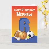 Carte Nephew 6e Anniversaire Balles de sport (Fleur jaune)