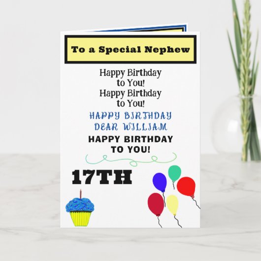 Carte Nephew Birthday Balloons Blue Cupcake NAME (Devant)